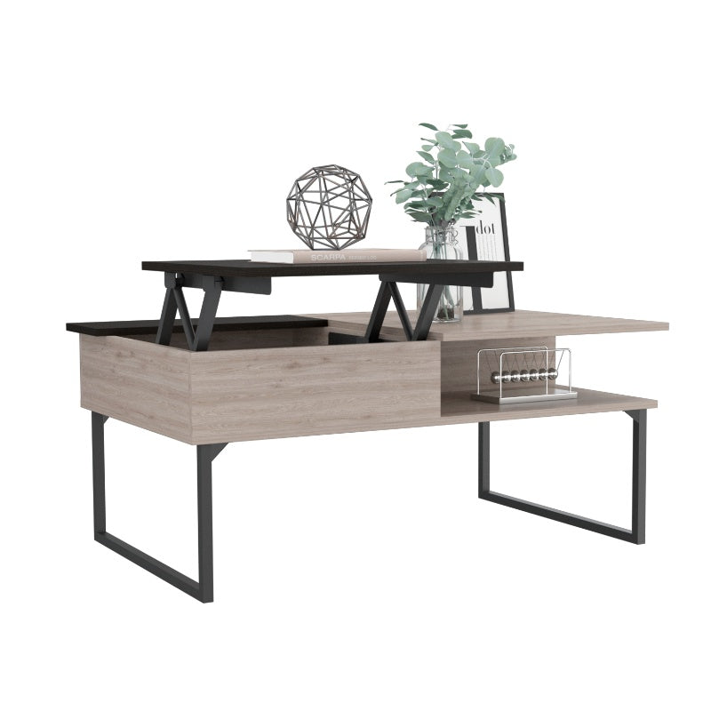 Mesa de Centro Funcional 5G Color 3 Ceniza y Wengue Para Sala De Estar